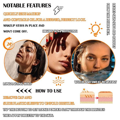 2 Pcs Sunscreen Setting Powder,SPF 50+ PA++++,Oil Control Waterproof Mineral Powder Sunscreen,Lightweight Long Lasting Matte Sunscreen Powder with Sunscreen Brush