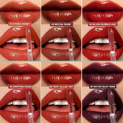 3PCS Lip Hydrating Glossy Lip Stain, Lip Tint with 12HR Hydration(#4 DRIPPING IN ROSE,#5 FIERYBLAZETIN,T#6 WATERBOUT WINE)