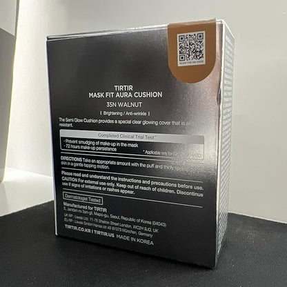 TIRTIR Mask Fit Aura Silver Cushion Foundation | Semi-glow Finish, Natural Coverage, Moisturizing, Lightweight, Korean cushion foundation (#35N Walnut, Full Size, 0.63 Fl Oz)