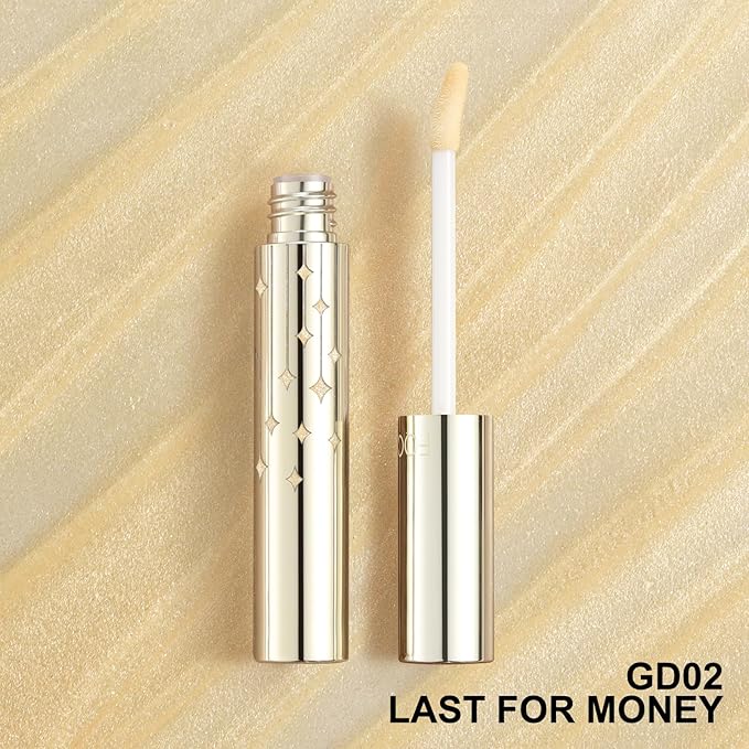 FOCALLURE High Shine Glitter Lip Gloss,Hydrates and Soothes Lips for a Gorgeous,Delivers a Non-sticky Glossy finish,Long-lasting Shine & Fuller-looking Lip Makeup,GD02 LUSTFORMONEY