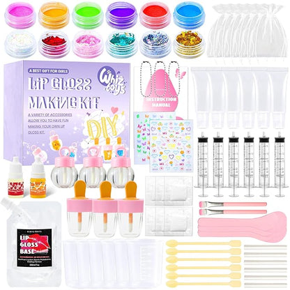 DIY Lip Gloss Making Kit 74 PCS, Purple Kids Lip Gloss Supplies Set Beginner, Fun Craft Set Moisturizing Base, Birthday Gift for Girls, Kids, Teenagers, Women