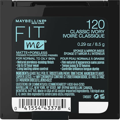 Maybelline Fit Me Matte + Poreless Pressed Face Powder Makeup & Setting Powder, Classic Ivory, 1 Count