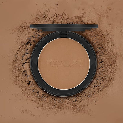 FOCALLURE Flawless Pressed Powder, Control Shine & Smooth Complexion, Pressed Setting Powder Foundation Makeup, Portable Face Powder Compact, Long-Lasting Matte Finish, Almond