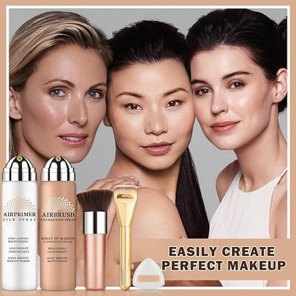 AIUEO Airbrush Foundation Makeup Spray Magic Minerals Airbrush Foundation,Lightweight Flawless Airbrush Spray Makeup Primer with Brush-01 Natural