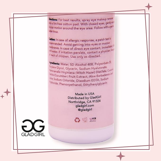 GladGirl Wipe and Wink Oil-Free Makeup Remover Formulated for Eyelash Extensions and Natural Lashes, 100 ml