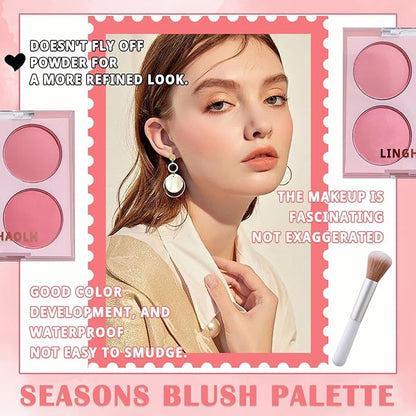 4 Colors Blush Palette for Cheeks,Face Matte Contour Blush Makeup Palette,Buildable Shimmer Facial Cheek Blusher Shades,Blendable Cosmetic Makeup Blush with Blush Brush 01