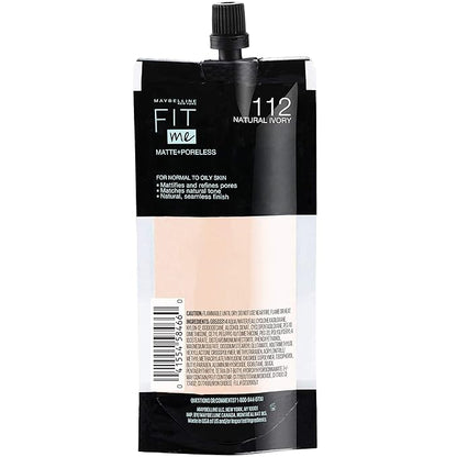 Maybelline New York Fit Me Matte + Poreless Liquid Foundation, Pouch Format, 112 Natural Ivory, 1.3 Ounce