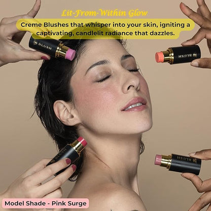 Cream Blush Stick – Buildable & Pigmented for Cheeks, Lips & Eyes – Hydrating w. Shea Butter, Vitamin E, Hyaluronic Acid & Squalane, Multi-Purpose, Fuchsia (Pink Surge, Regular)