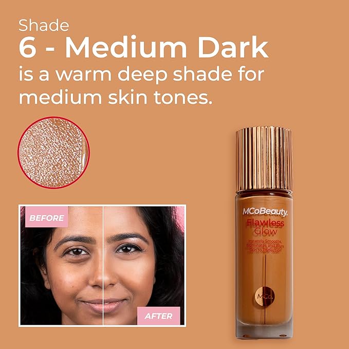 MCoBeauty Flawless Glow Luminous Skin Filter, 6 Medium Dark, Healthy Glow with Natural Radiance, Vegan, Cruelty Free Cosmetics