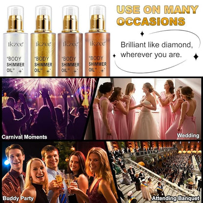 Shimmer Oil 100ml, Moisturizing Long Lasting Body Luminizer Face Brighten, Waterproof Liquid Illuminator Glow, Glitter Oil Highlighter Summer Glowing Makeup (#03 Bronze Gold)