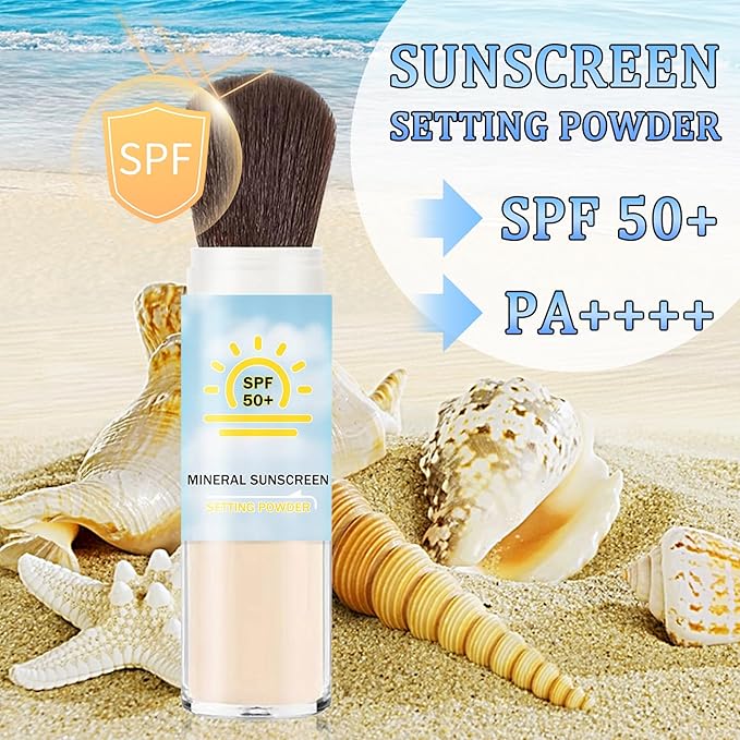 Sunscreen Setting Powder SPF 50 +,Translucent Mineral Sunscreen with Brush for Face Make Up,Oil Control Matte Finish,Lightweight Breathable Face Makeup Powder
