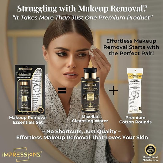 ImpressionZ Premium 300ml Micellar Water Makeup Remover | Gentle, Non-Sticky & Hypoallergenic Make Up Remover Liquid for All Skin Types | Fragrance-Free Micellar Cleansing Water | Hydrates & Soothes