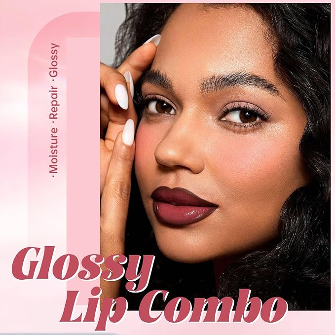 Nourishing Lip Gloss with Brown Lip Liner Combo Set, Moisturizing High Shine Lip Glow Oil Fresh Lightweight Lip Care, Glossy Plumper Lip Gloss for Women, Long Wear Liquid Lipstick Makeup Kit#3