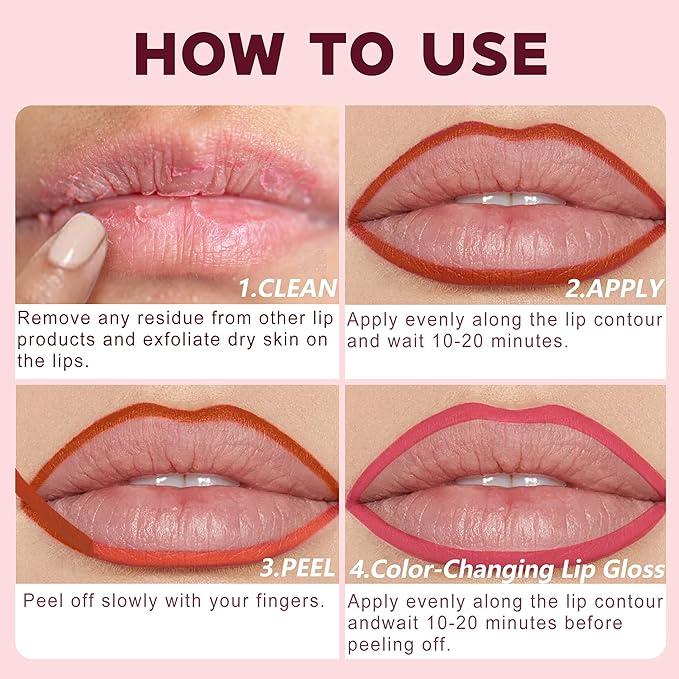 Lip Liner Stain, Long Lasting Peel Off Lip Stain, Waterproof & Transfer-Proof Matte Lip Tattoo, Easy to Use & Natural Finish (Coral)