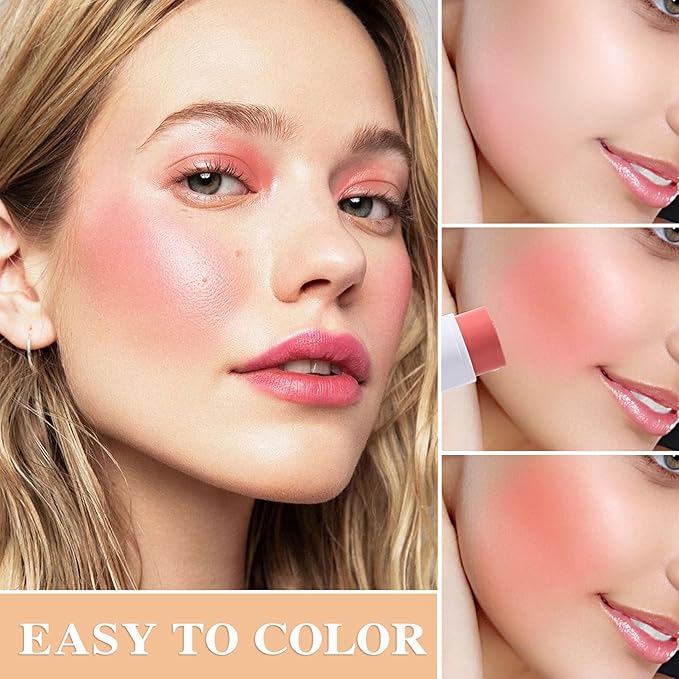 Cream Blush Stick with Brush and Makeup Sponge,Waterproof Multi Cream Makeup Stick,Lightweight,Long-lasting,2 in 1 Multi Blush for Cheeks & Lip Tint & Eyeshadow M