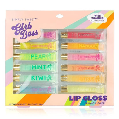 EXPRESSIONS 12pc Clear Lip Gloss Pack - Oils With Vitamin E and Essential Oils, Flavored Clear Tubes, Hydrating Glow Oil, Tinted Oil, Moisturizer