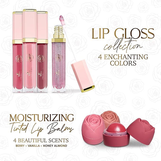 Disney Belle Maison Cosmetic Makeup Set, Makeup Essential Collection, Princess Belle Beauty and the Beast - Includes 3pc Lip Balm, 4pc Lip Gloss