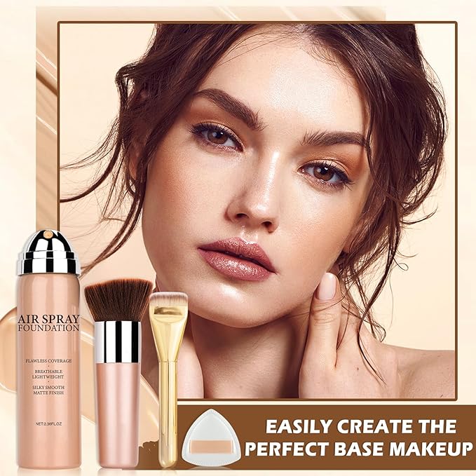 AIUEO Airbrush Foundation Makeup Spray for Mature Skin Lightweight Full Coverage Airbrush Flawless Setting Spray Foundation Makeup-Beige