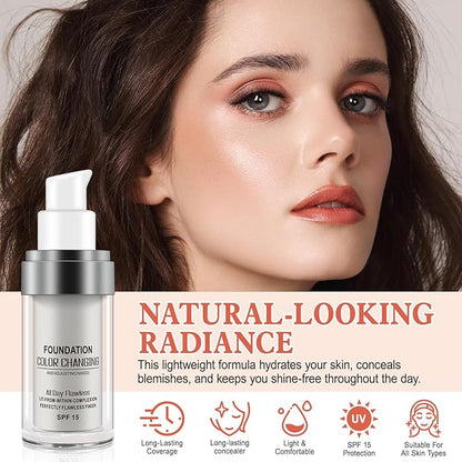 Concealer Cover Cream, Flawless Colour Changing Foundation Makeup, Warm Skin Tone Foundation liquid Base Nude Face Moisturizing Liquid Cover Concealer for Women and Girls