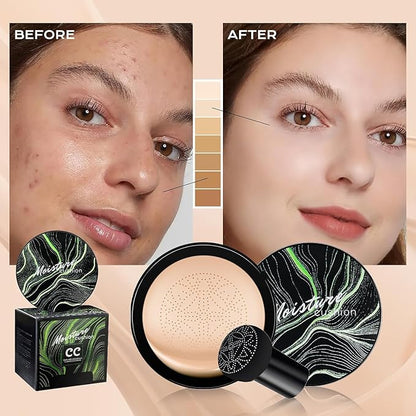 Mushroom Head Air Cushion CC Cream - BB Cream Foundation Makeup Moisturizing Concealer Long-Lasting, Cushion Foundation Full Coverage Self Adjusting for Mature Skin & All Skin Types (Dark Brown)