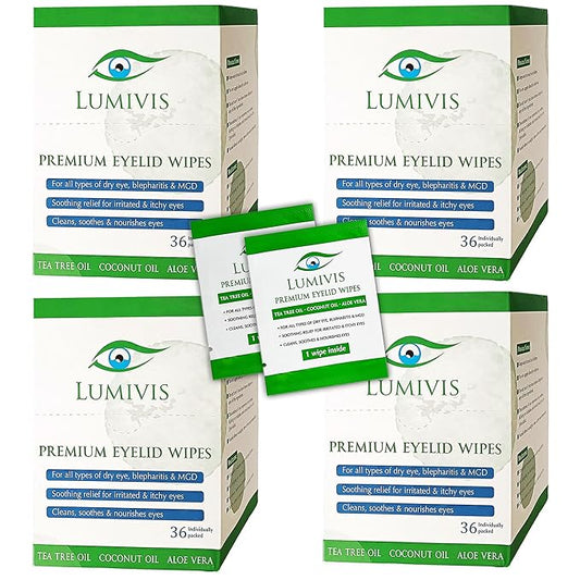 Tea Tree Oil Eyelid Wipes – 144 Individually Wrapped Pads for Daily Eye Cleansing, Makeup Removal & Eyelid Hygiene – Gentle, Soothing, Natural Formula