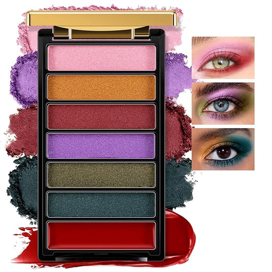 7 Colors Glitter Eyeshadow Palette, Shimmer Full Face Makeup Palette, Professional Eye Makeup Palette for Eyes, Lips, Contour & Blush