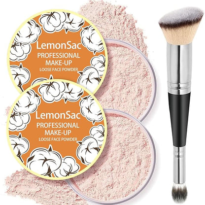 2PCS Loose Face Powder, Oil Control Minimizes Pores and Fine Lines, Loose Baking Face Setting Powder Makeup, Oil Control Soft Focus Effect Make Up, Matte Ultra Flawless Finish,8g (02# Pink Complexion)