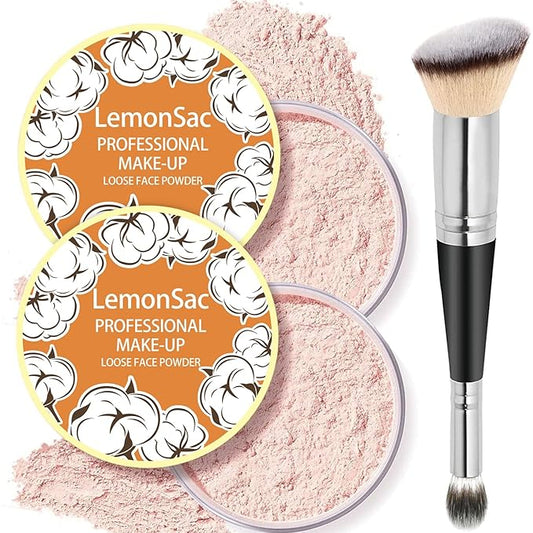2PCS Loose Face Powder, Oil Control Minimizes Pores and Fine Lines, Loose Baking Face Setting Powder Makeup, Oil Control Soft Focus Effect Make Up, Matte Ultra Flawless Finish,8g (02# Pink Complexion)