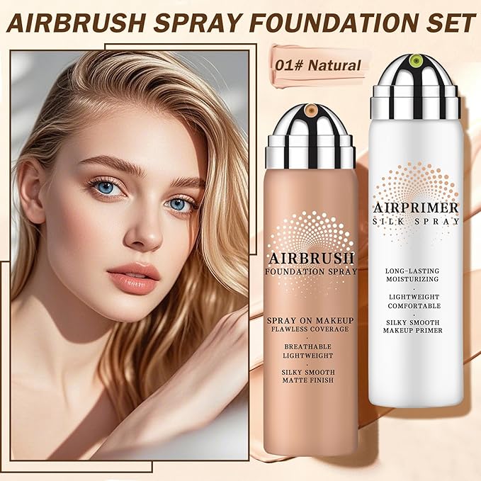 AIUEO Airbrush Foundation Makeup Spray Magic Minerals Airbrush Foundation,Lightweight Flawless Airbrush Spray Makeup Primer with Brush-01 Natural