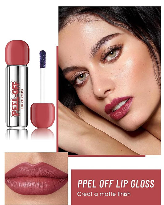 Peel Off Lip Stain, Matte Nude Liquid Lip Stain Peel Off Lip Liner Tattoo Non Stick Lip Gloss, Long Lasting Waterproof Red Lip Tint Lipstick Intense Lip Color Highly Pigmented for Women Lip Makeup-05