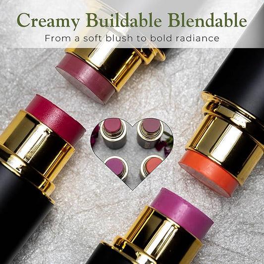 Cream Blush Stick – Buildable High Pigment Color - Cheeks, Lips & Eyes – Hydrating w. Shea Butter, Vit-E, Hyaluronic Acid, Squalane, Multi-Purpose, Gift, Summer Glow (Lilac, Regular)