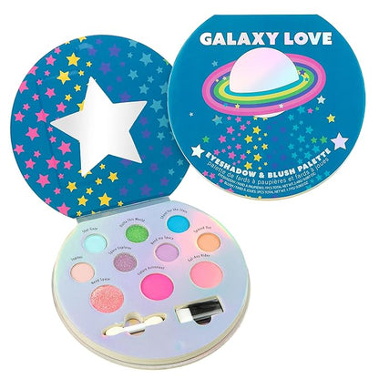 10 Color Eyeshadow Palette & Blush Makeup Novelty Beauty Set, Fold Out Compact with Mirror, Washable, Non-Toxic,Galaxy Love Glisten & Glitter Makeup Palette