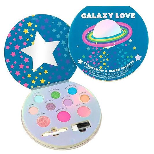 10 Color Eyeshadow Palette & Blush Makeup Novelty Beauty Set, Fold Out Compact with Mirror, Washable, Non-Toxic,Galaxy Love Glisten & Glitter Makeup Palette