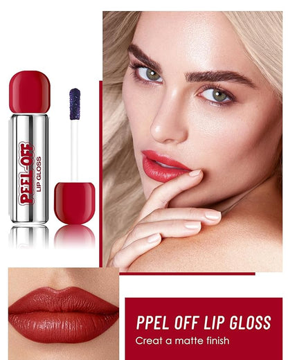 Peel Off Lip Stain, Matte Nude Liquid Lip Stain Peel Off Lip Liner Tattoo Non Stick Lip Gloss, Long Lasting Waterproof Red Lip Tint Lipstick Intense Lip Color Highly Pigmented for Women Lip Makeup-02