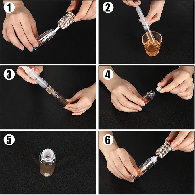 Maitys 12 Pieces Crystal Rhinestone Lip Gloss Wand Tubes Include 10 Pieces 5 ml Empty Lip Gloss Lip Balm Bottles with Rubber Stoppers and 2 Pieces 20 ml Plastic Syringe for Cosmetic (Rose Gold)