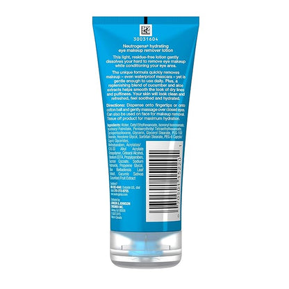 Neutrogena Hydrating Eye Makeup Remover Lotion, Gentle Daily Makeup Remover with Skin-Soothing Aloe and Cucumber Extracts to Remove Even Waterproof Mascara, Fragrance-Free, 3 oz