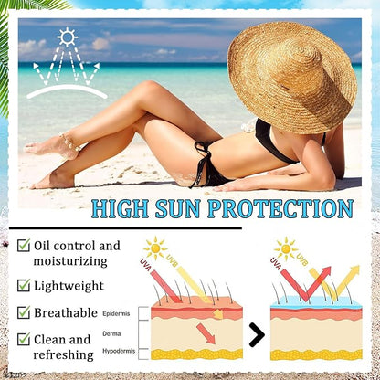 Mineral Face Sunscreen Setting Powder,Lasting Oil Control Lightweight Powder Sunscreen with SPF50+,Loose Waterproof Brush on Sun Screen Makeup for All Skin Types