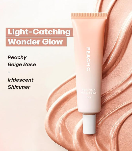 PEACH C Beige Glow Make Up Base - Hydrating, Moisturizing, Illuminating Pearl Make Up Base - Lightweight, Smudge-Proof & Pearly Shimmer Korean Makeup Primer Illuminating Face Cream (1.18 fl oz)