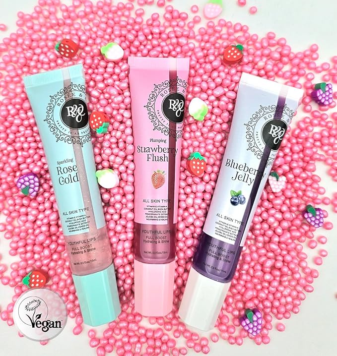 ROSÉE & CO Rosee Lip Gloss Vegan & Cruelty Free Treatment, Professional Make up, Long Lasting Glossy with Shea Butter, Moisturize, Protect & Smooth, High Shine, Non-Sticky - Set of 4-5