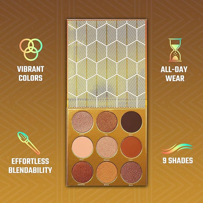 Juvia's Place Palette The Warrior - Warm Golds, Browns & Bronzes, Shades of 9, Warm and Neutral Palette, Pigmented Makeup Palette Eye Color & Shine