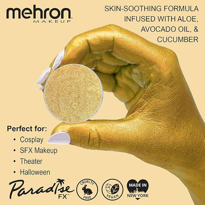 Mehron Makeup Paradise FX Makeup Refill Size | Stage & Screen Performance, Face & Body Painting, Beauty, Cosplay, and Halloween | Water Activated Face Paint, Body Paint .25 oz (7 ml) (Metallic Gold)