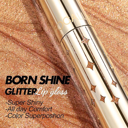 FOCALLURE High Shine Glitter Lip Gloss,Hydrates and Soothes Lips for a Gorgeous,Delivers a Non-sticky Glossy finish,Long-lasting Shine & Fuller-looking Lip Makeup,BR01 LAZY WALTZ