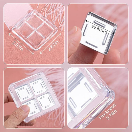 Framendino, 4 Sets Acrylic Empty Eye Shadow Pallet Grids Storage Case with Seal for DIY Craft