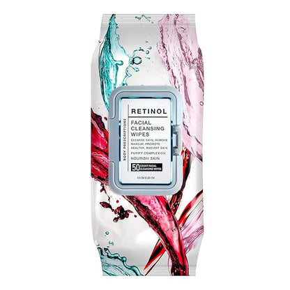 Body Prescription Makeup Cleansing Wipes - Gentle and Effective Face Wipes, 50 Count (Pack of 1), Retinol