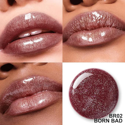 FOCALLURE High Shine Glitter Lip Gloss,Hydrates and Soothes Lips for a Gorgeous,Delivers a Non-sticky Glossy finish,Long-lasting Shine & Fuller-looking Lip Makeup,BR02 BORN BAD