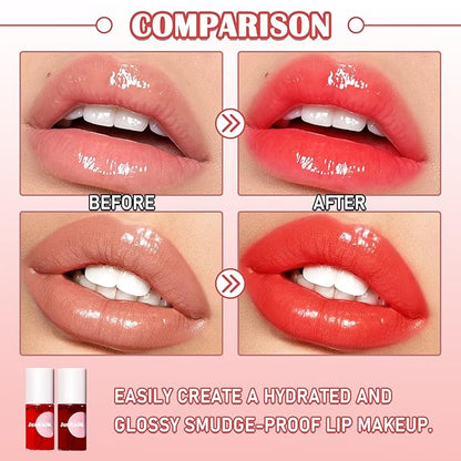 2 Colors Lip Tint Stain Set,Lip Stain Long Lasting Waterproof Mini Liquid Lipstick for Lip & Cheek & Eye,Moisturizing Non-sticky Lip Tint Gloss Makeup