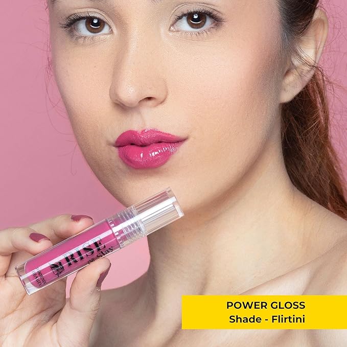 Rise & Slay Power Gloss – High-Pigment Hydrating Gloss Lipstick with Hyaluronic Acid, Jojoba & Castor Oil, Vit-E, Non-Sticky Vibrant Shine, Mauve Pink Summer Lips (Flirtini, 4.5 ml)