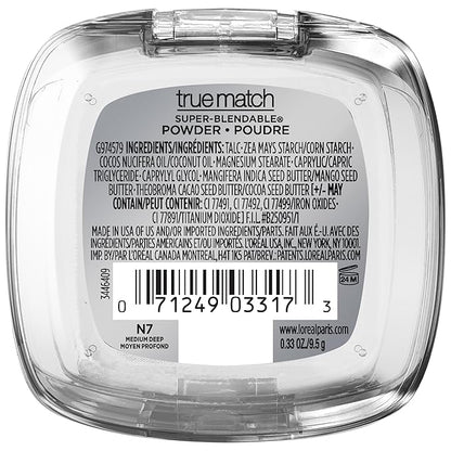 L'Oreal Paris True Match Super Blendable Oil Free Foundation Powder, N7 Medium Deep, 0.33 oz, Packaging May Vary