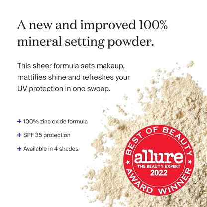 Supergoop! (Re)setting 100% Mineral Powder, Translucent - 0.15 oz - Makeup Setting Powder + Broad Spectrum SPF 35 PA+++ Sunscreen - With Ceramides, Olive Glycerides & Coated Silica Spheres