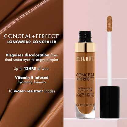 Milani Conceal + Perfect Longwear Concealer - Warm Tan (0.17 Fl. Oz.) Vegan, Cruelty-Free Liquid Concealer - Cover Dark Circles, Blemishes & Skin Imperfections for Long-Lasting Wear